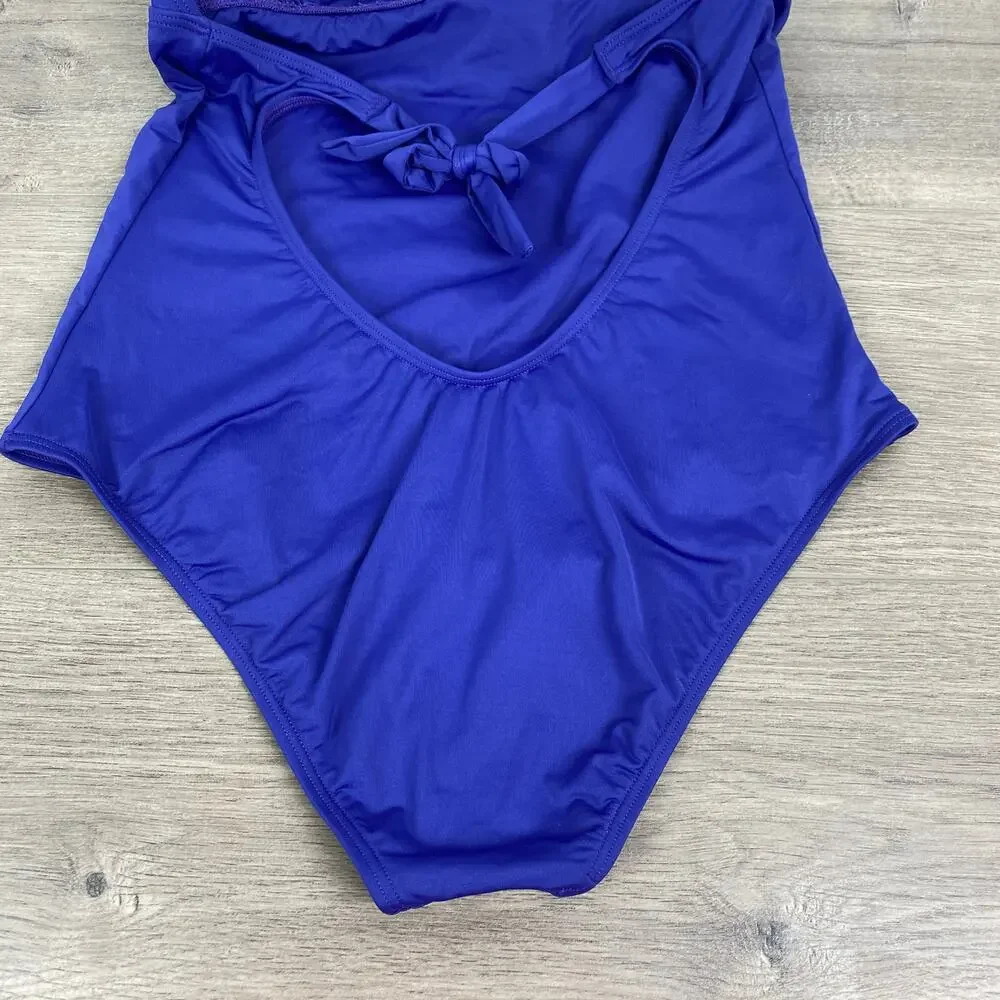 L*Space Blue Purple Halter Neck Tie Scoop Back One Piece Swimsuit Sz.L